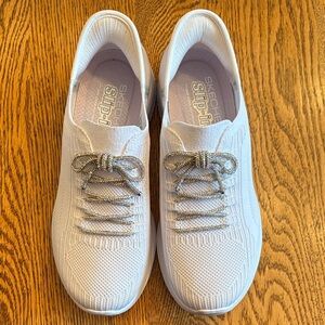 Skechers Women's White Knit Slip-On Sneakers